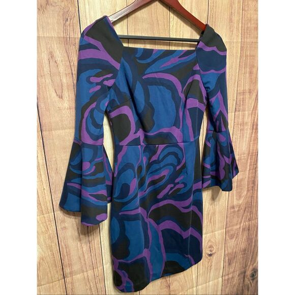 Trina Turk size 2 Miley Garden Bell Sleeve Sheath Dress purple blue - Picture 3 of 10
